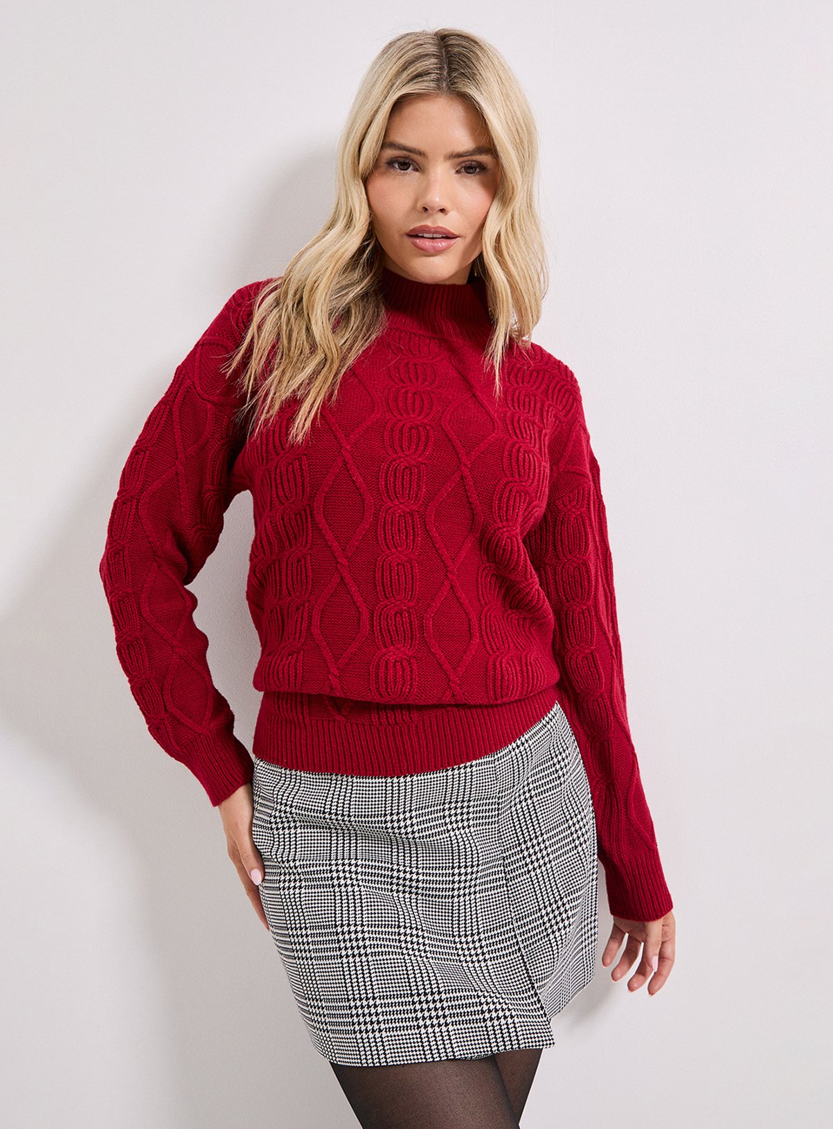 DOROTHY PERKINS Cranberry Twisted Cable Funnel Longline Jumper