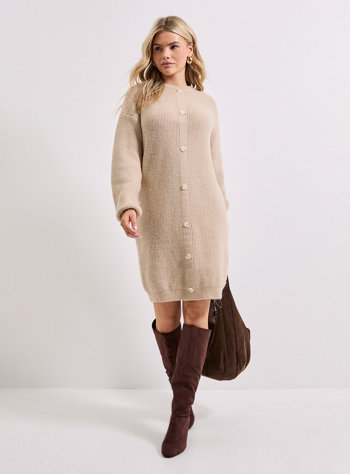 DOROTHY PERKINS Oatmeal Button Down Knitted Dress