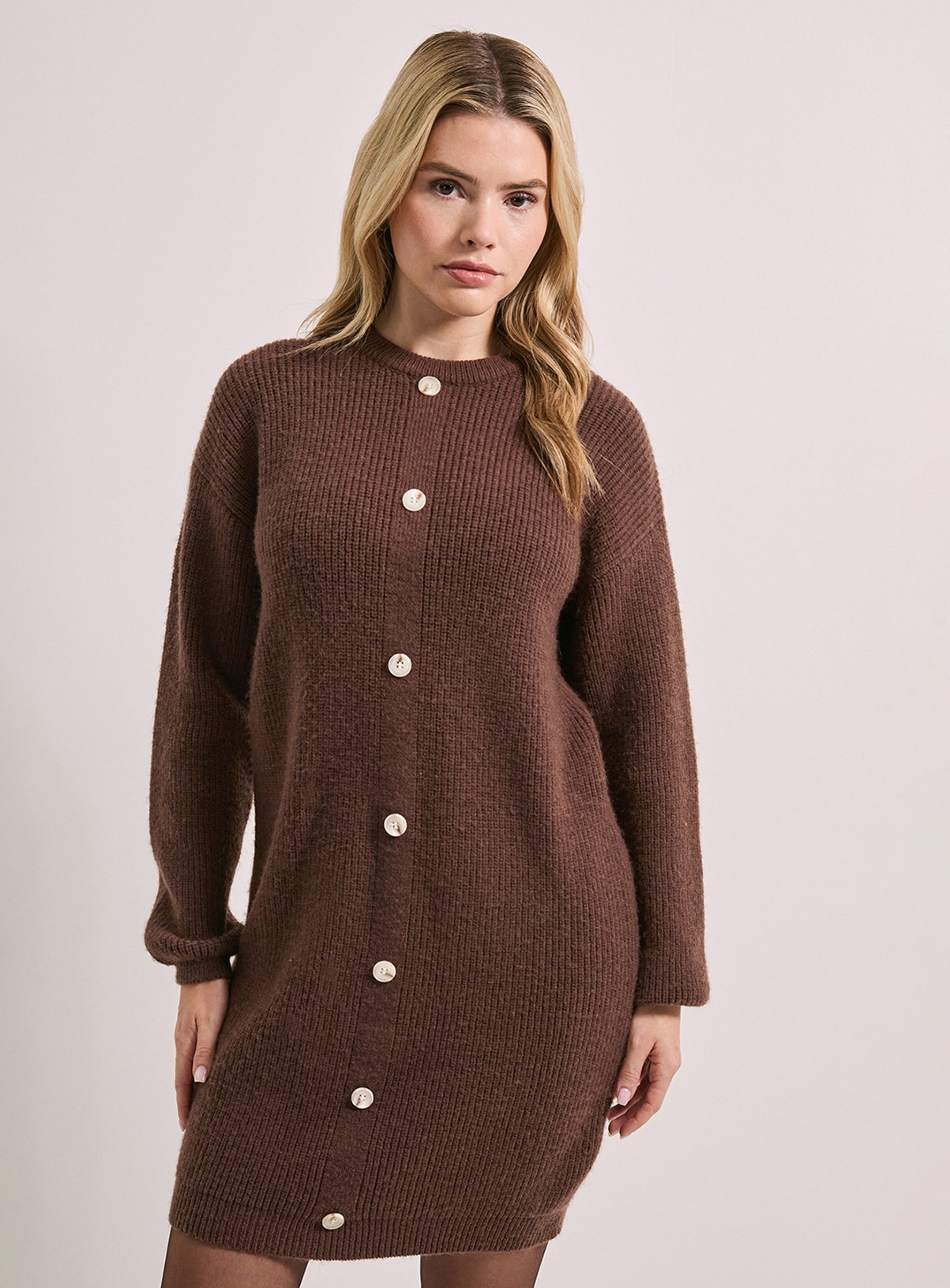 DOROTHY PERKINS Chocolate Button Down Knitted Dress 