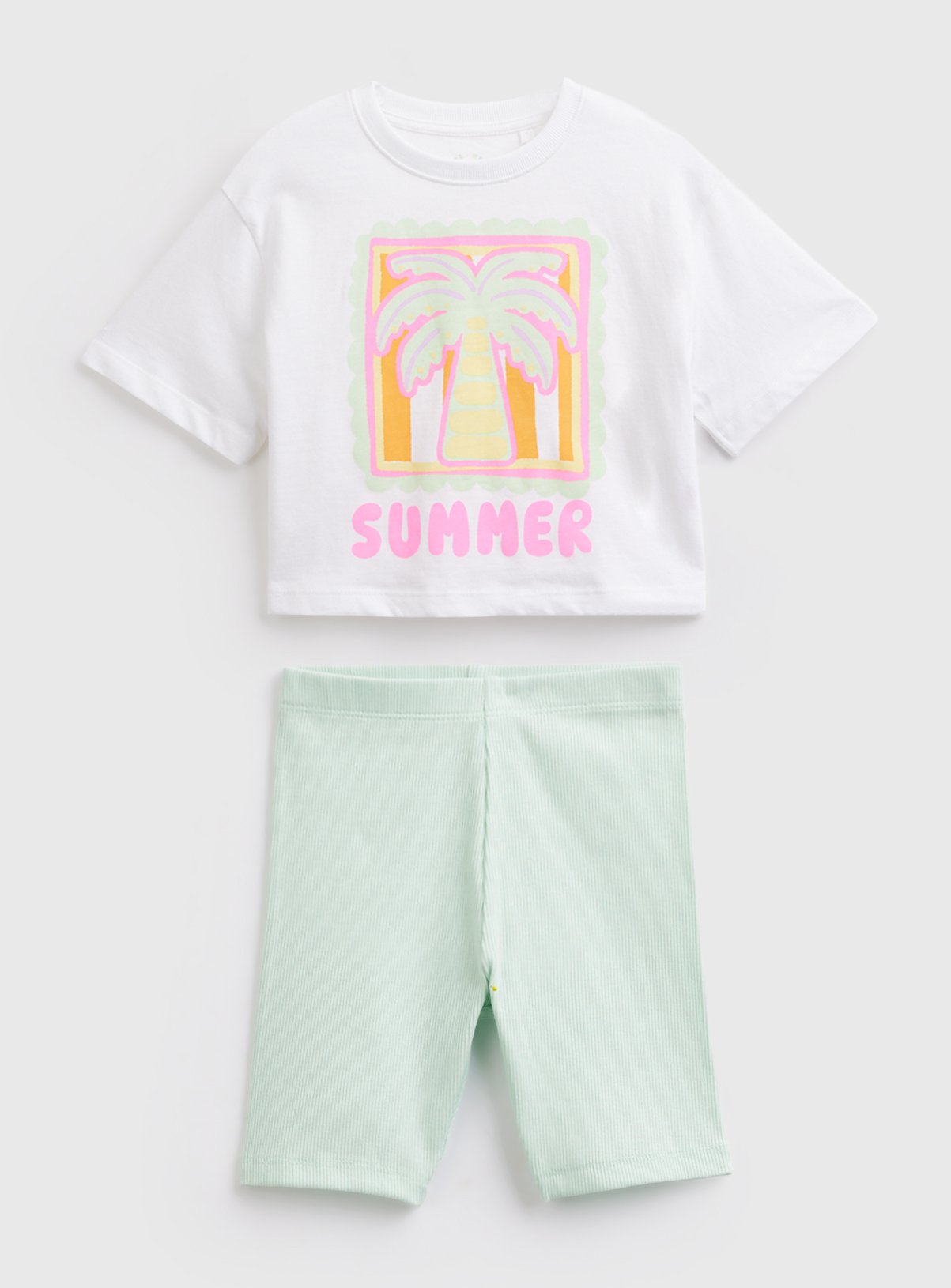 White Summer Graphic Boxy Fit T-Shirt & Cycle Shorts Set 