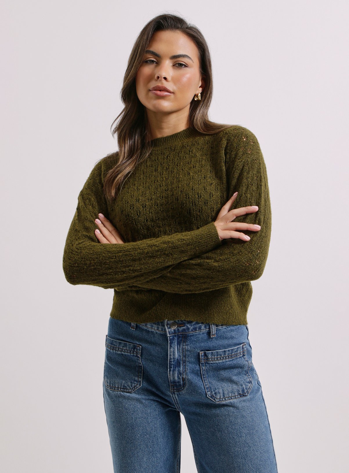 DOROTHY PERKINS Khaki Pointelle Jumper 