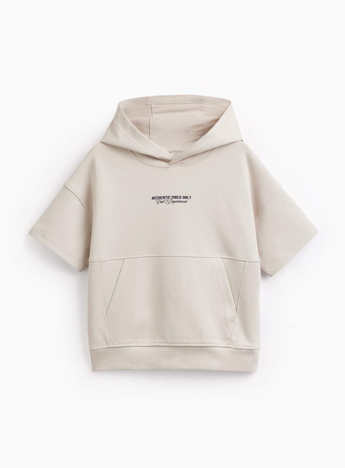 Cream Graphic Print Short Sleeve Hoodie 