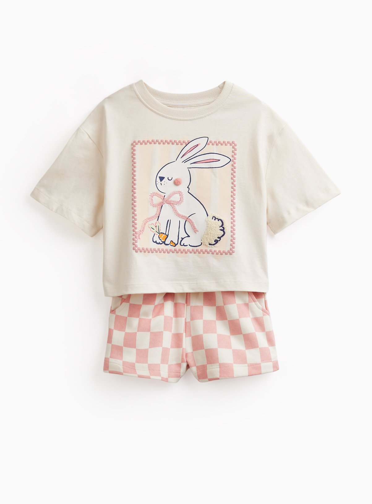 Cream Bunny Graphic T-Shirt & Shorts Set 