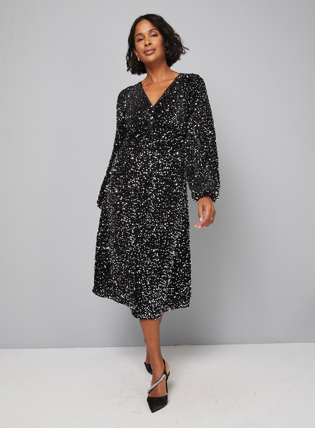 WALLIS Sequin Velvet Twist Midi Dress 16