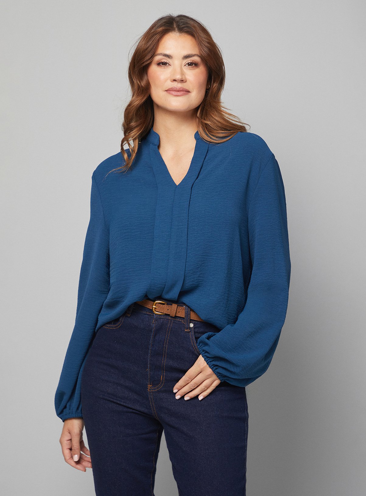 WALLIS Collarless Woven Blouse Teal 22