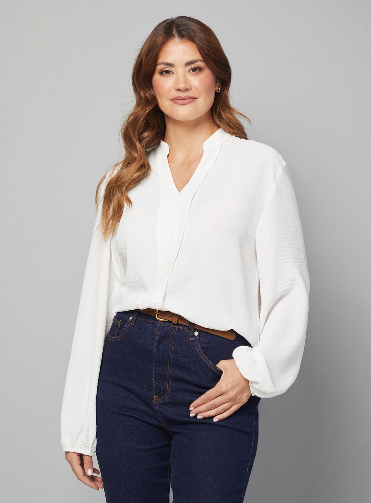 WALLIS Collarless Woven Blouse Ivory 