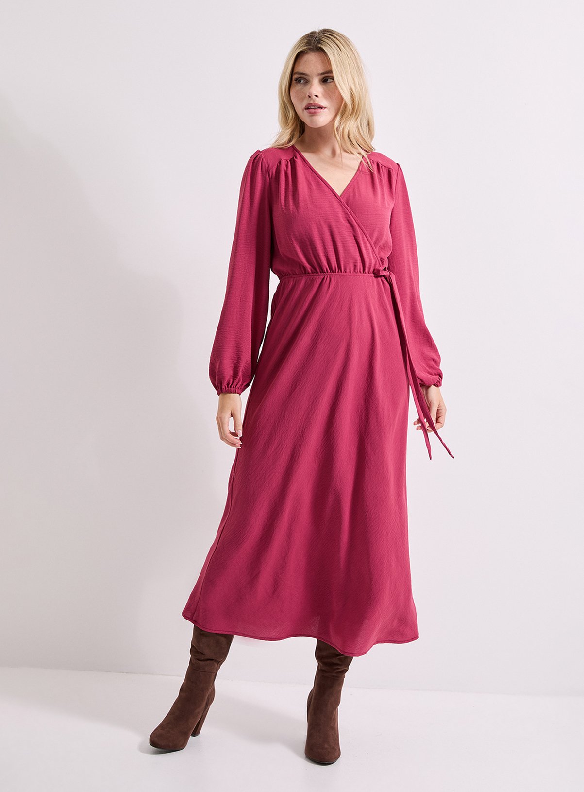 DOROTHY PERKINS Wrap Detail Blouson Sleeve Midi Dress 
