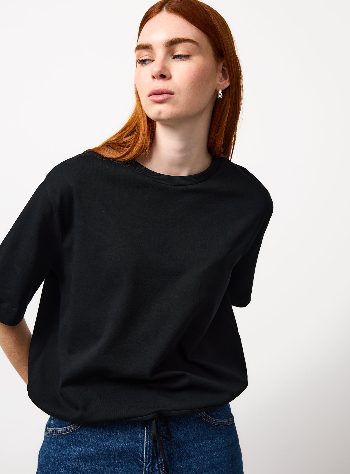 Black Bubble Hem Jersey T-Shirt XXL