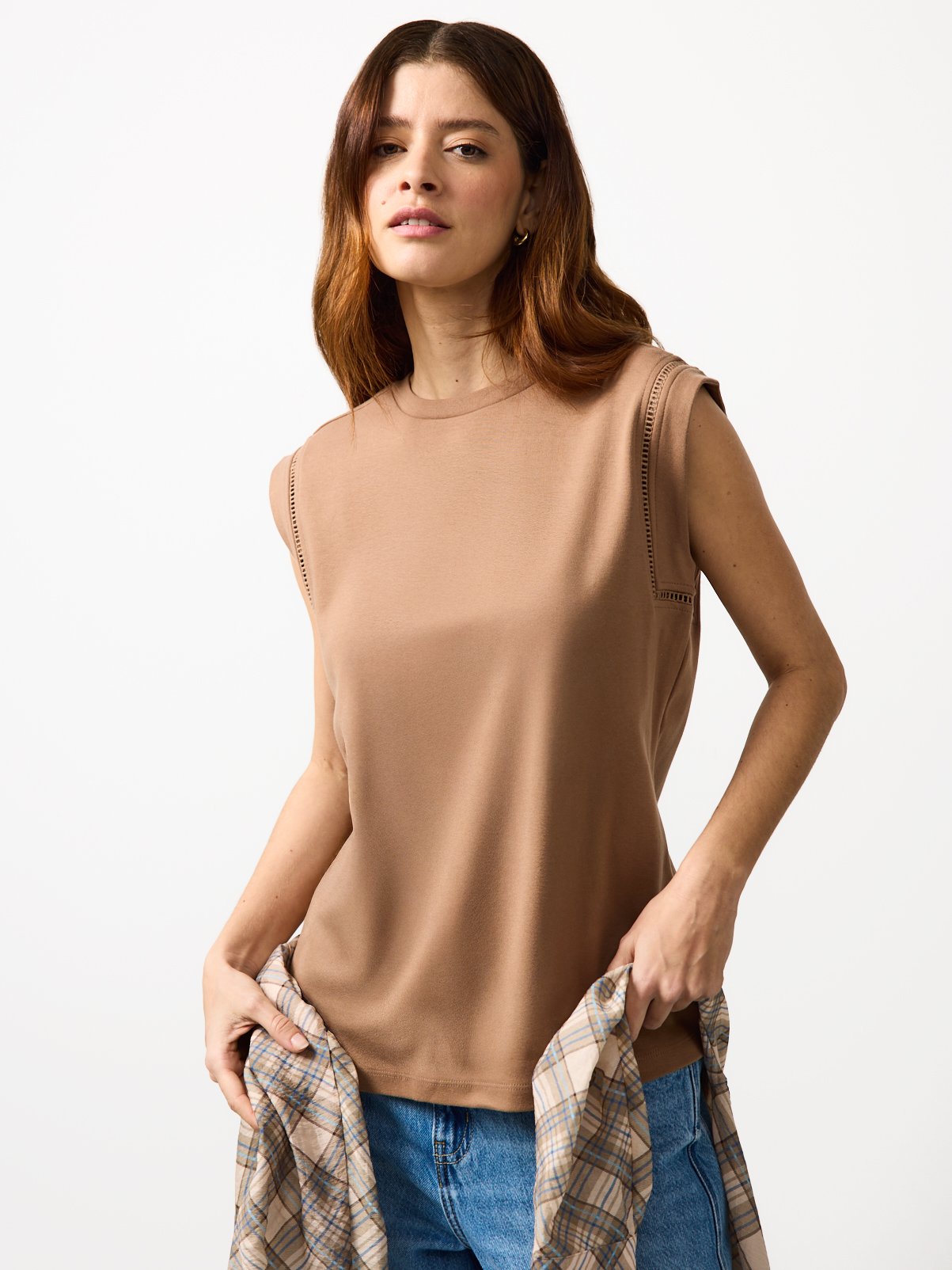 Neutral Ladder Trim Grown On Sleeve T-Shirt 24