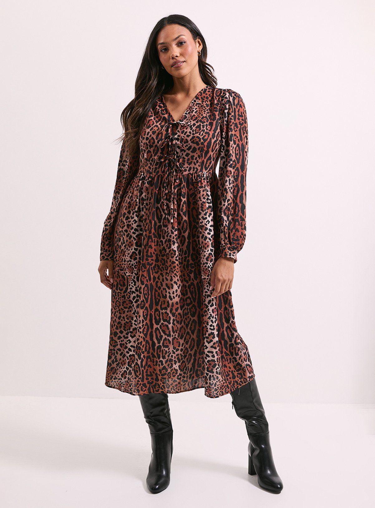 DOROTHY PERKINS Bow Front Blouson Sleeve Printed Midi Dress 