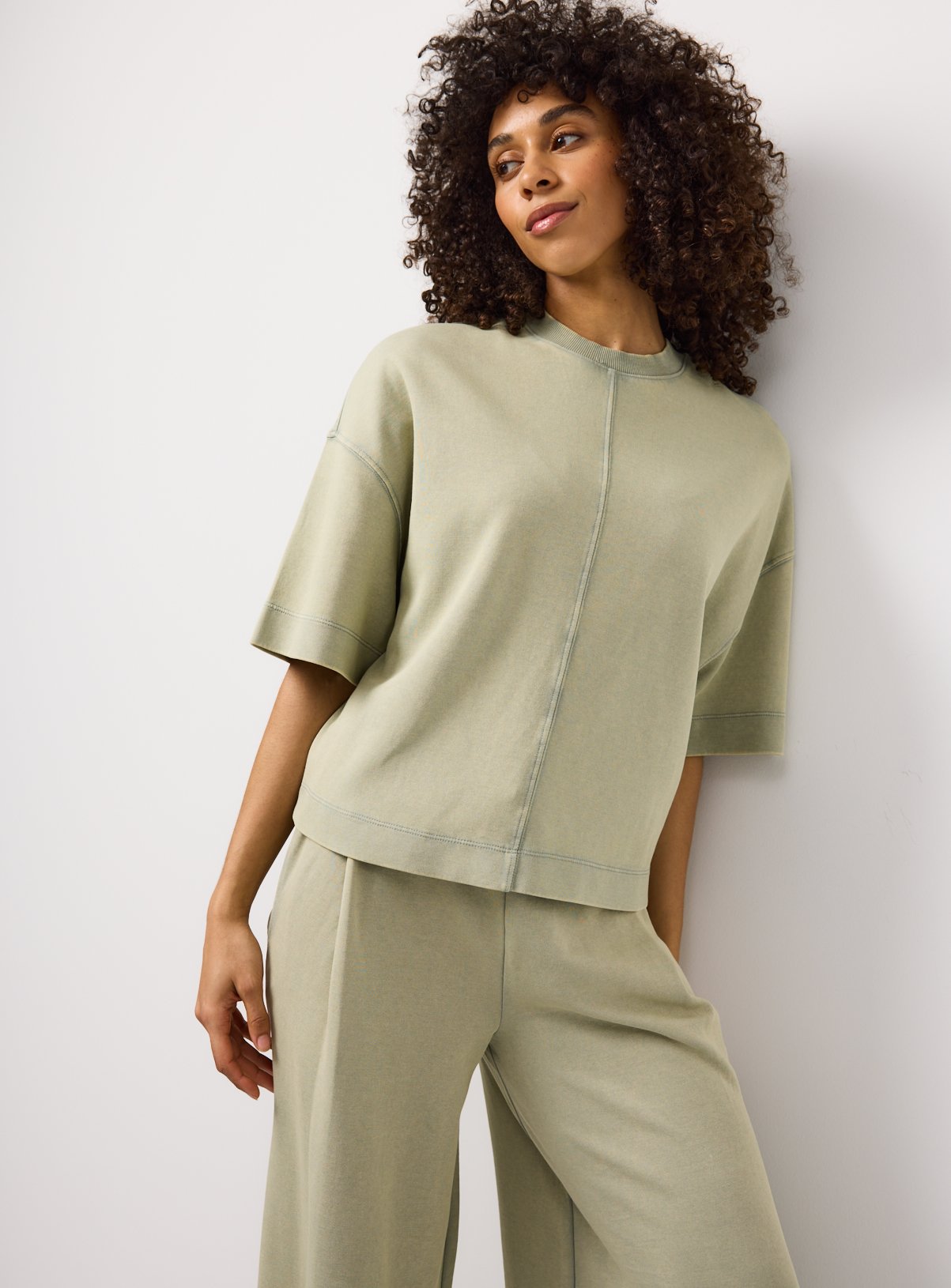 Washed Crew Neck Co-ord Top 