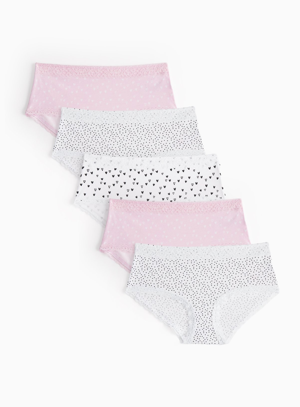 Pink & Mono Print Short Knickers 5 Pack 