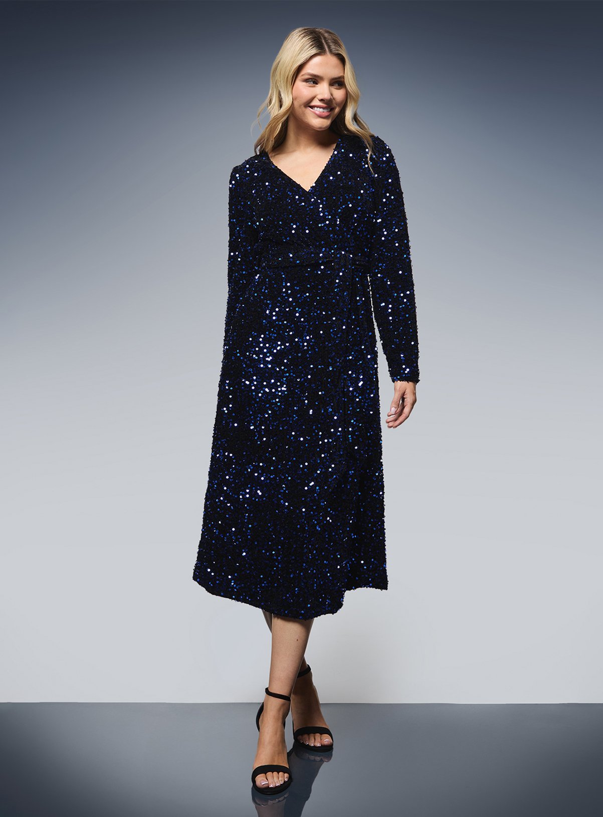 DOROTHY PERKINS Velvet Sequin Wrap Midi Dress 16