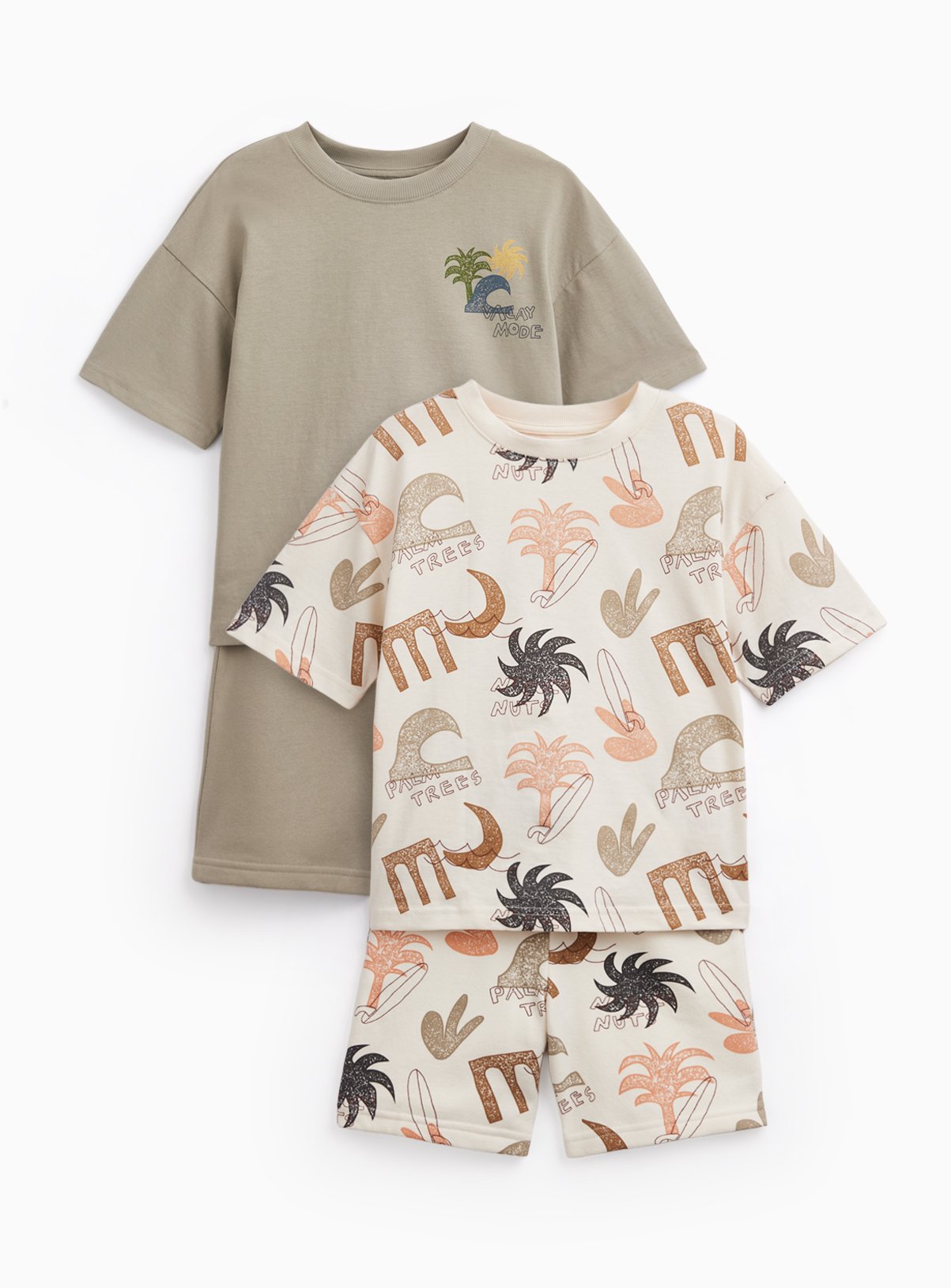 Khaki & Beach Print T-Shirt & Shorts Set 2 Pack 