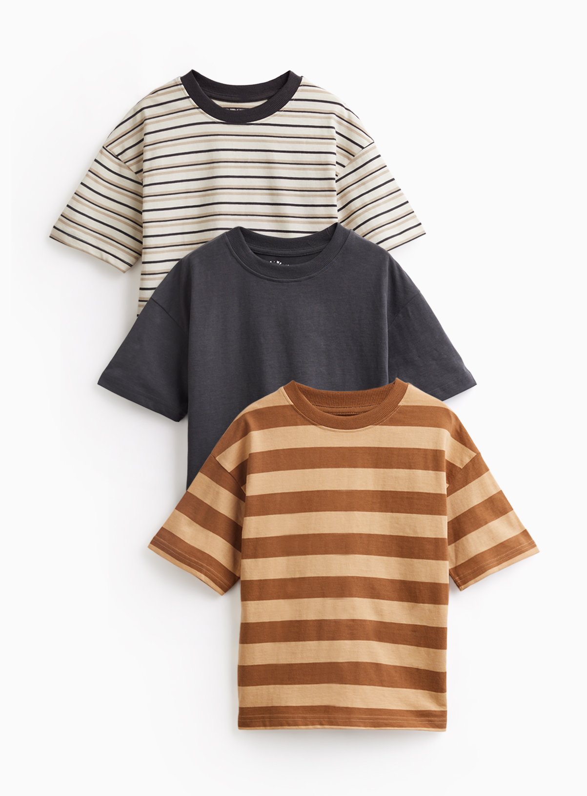 Plain & Stripe Print T-Shirts 3 Pack
