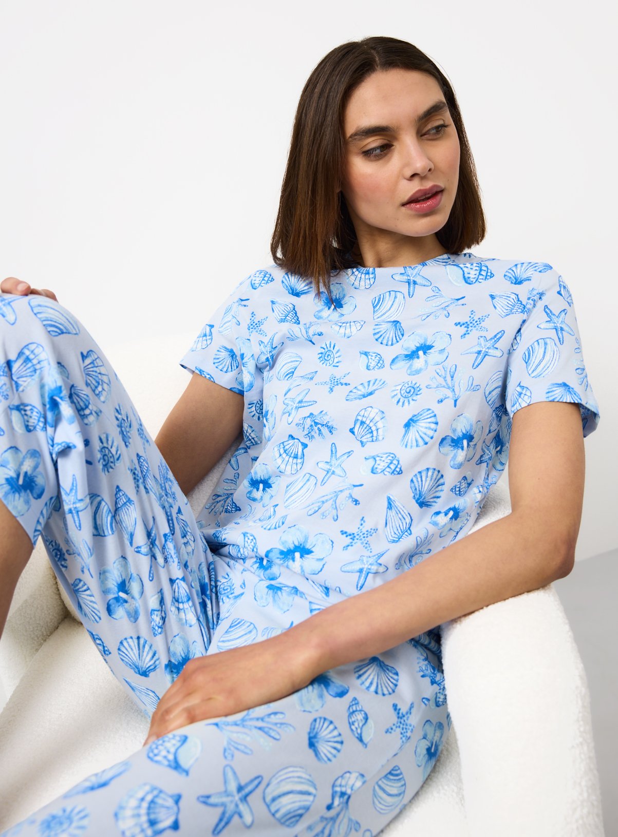 Blue Seashell Print Pyjama Set 