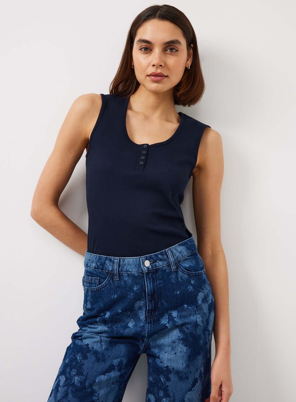 Navy Ribbed Henley Neckline Vest 14
