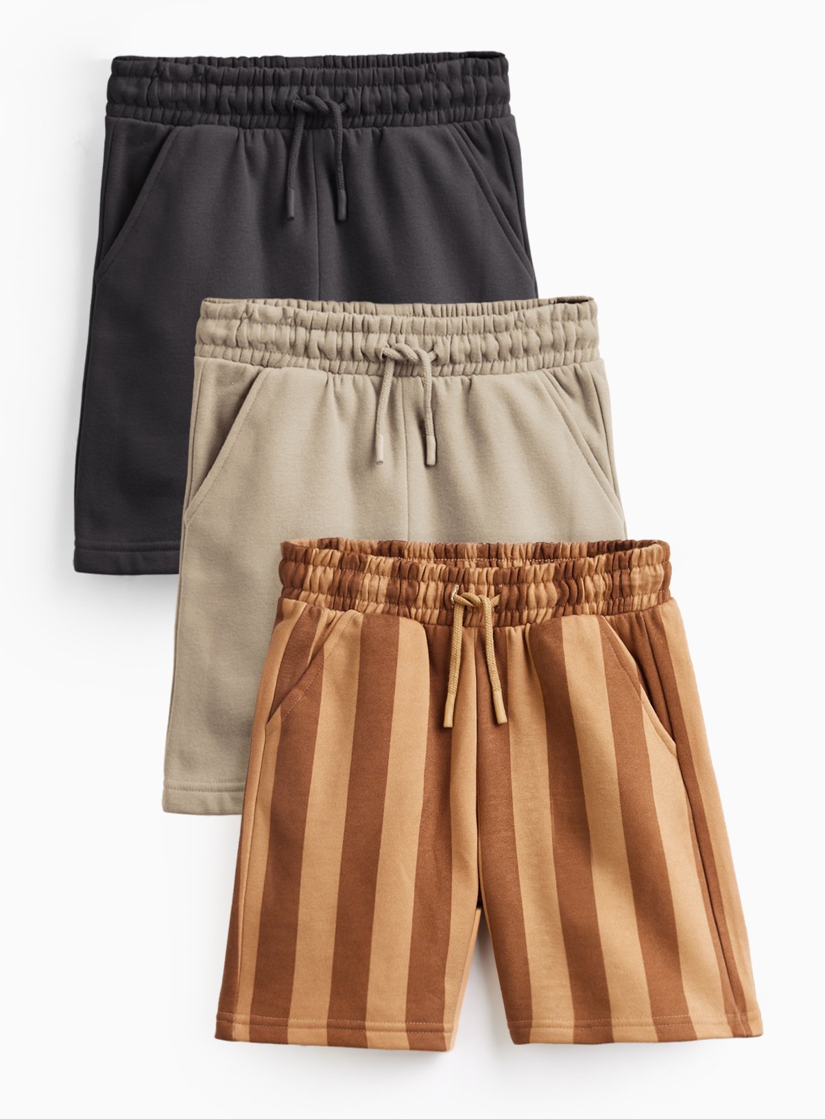 Plain & Stripe Print Sweat Shorts 3 Pack 3-4 years