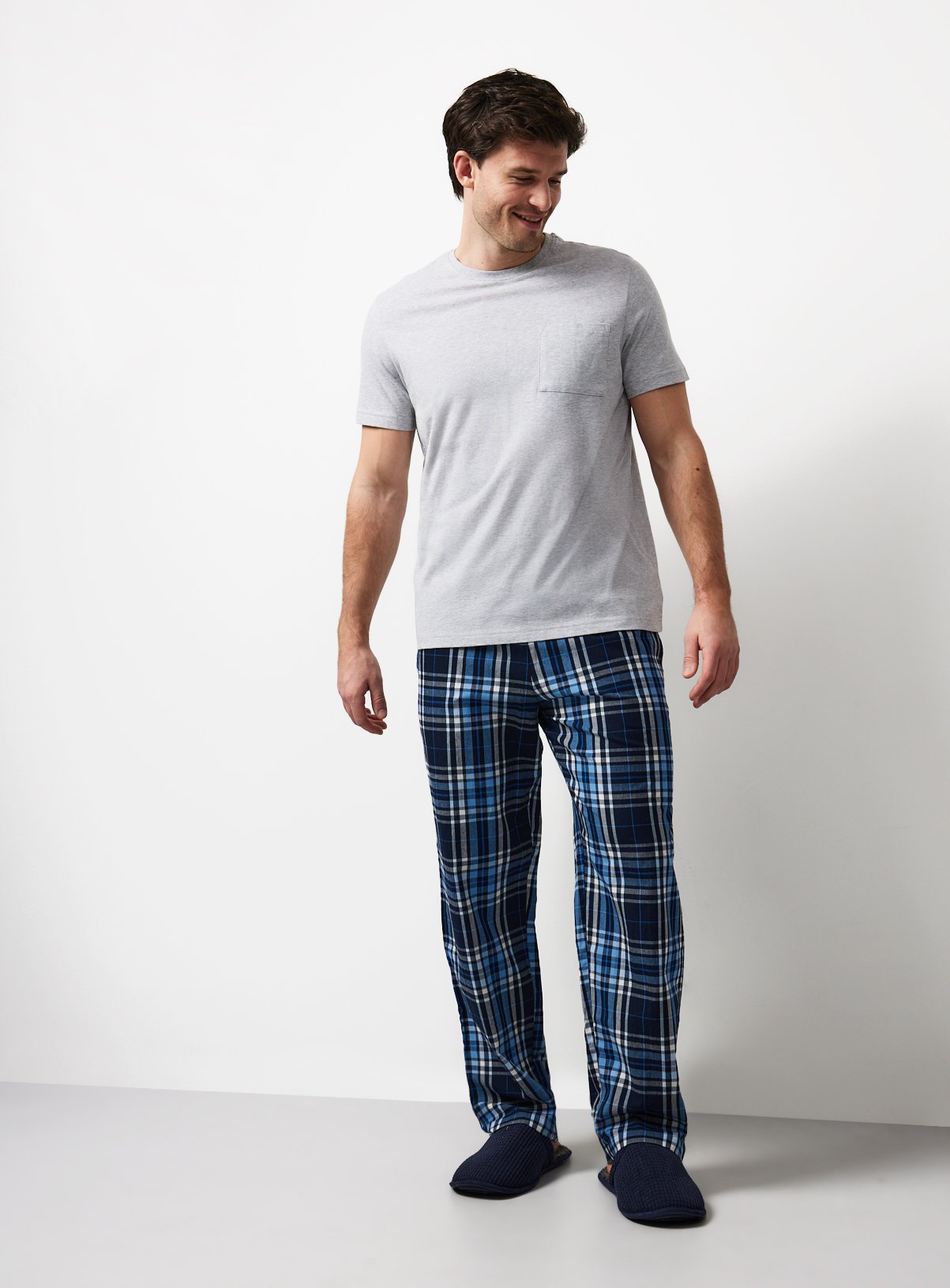 Grey Jersey Tee & Checked Pyjamas