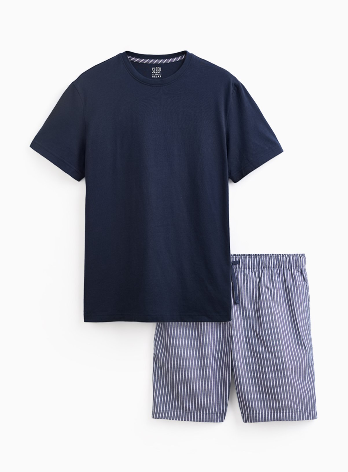 Navy Pinstriped Woven Jersey Shortie Pyjamas 