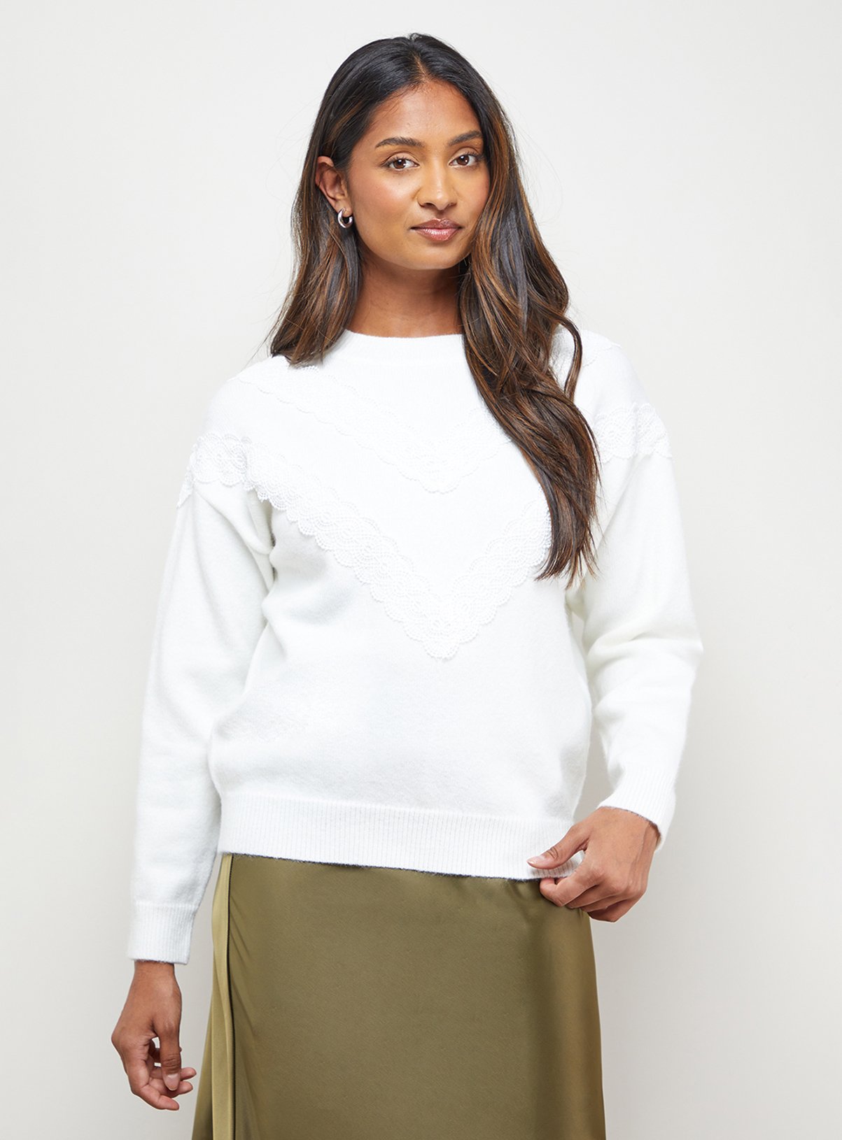 OASIS Lace Trim Crew Neck Jumper 