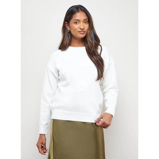 Buy OASIS Lace Trim Crew Neck Jumper L | Workwear | Argos