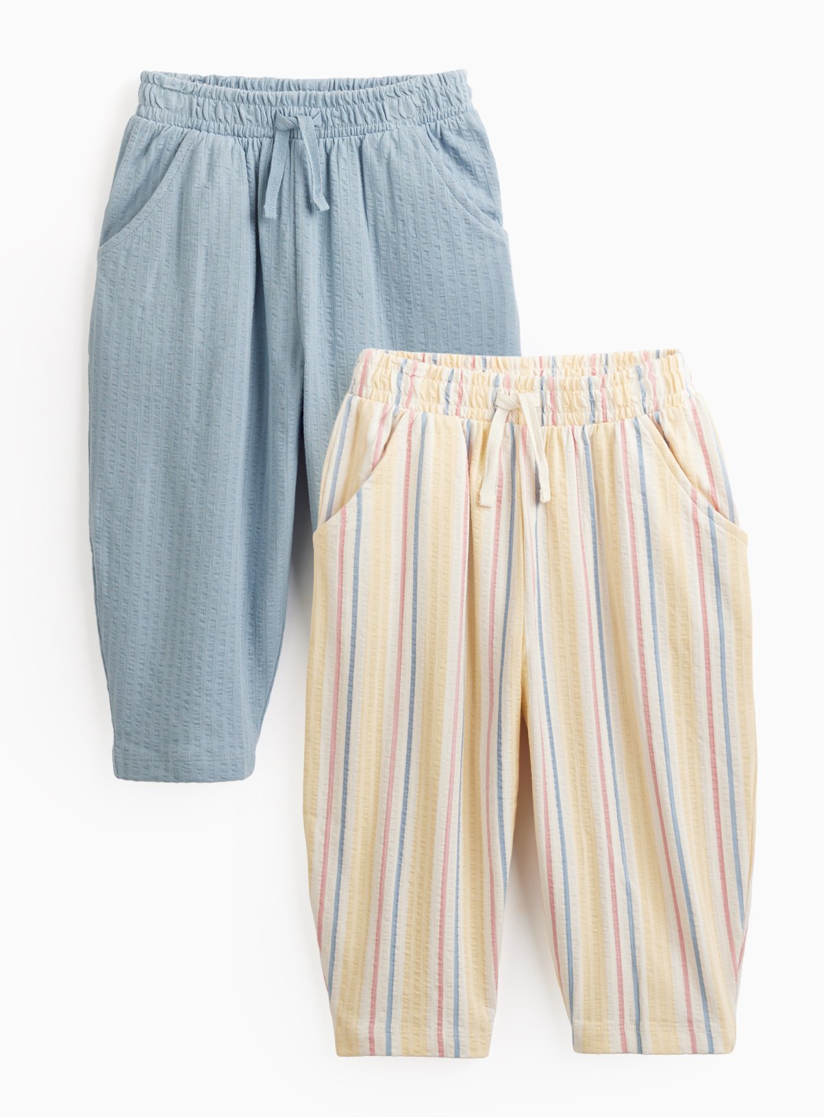Seersucker Barrel Leg Trousers 2 Pack