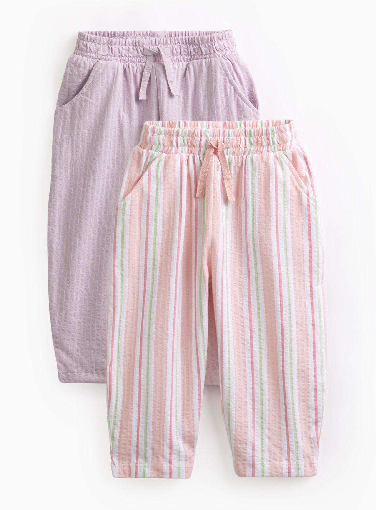 Seersucker Barrel Leg Trousers 2 Pack