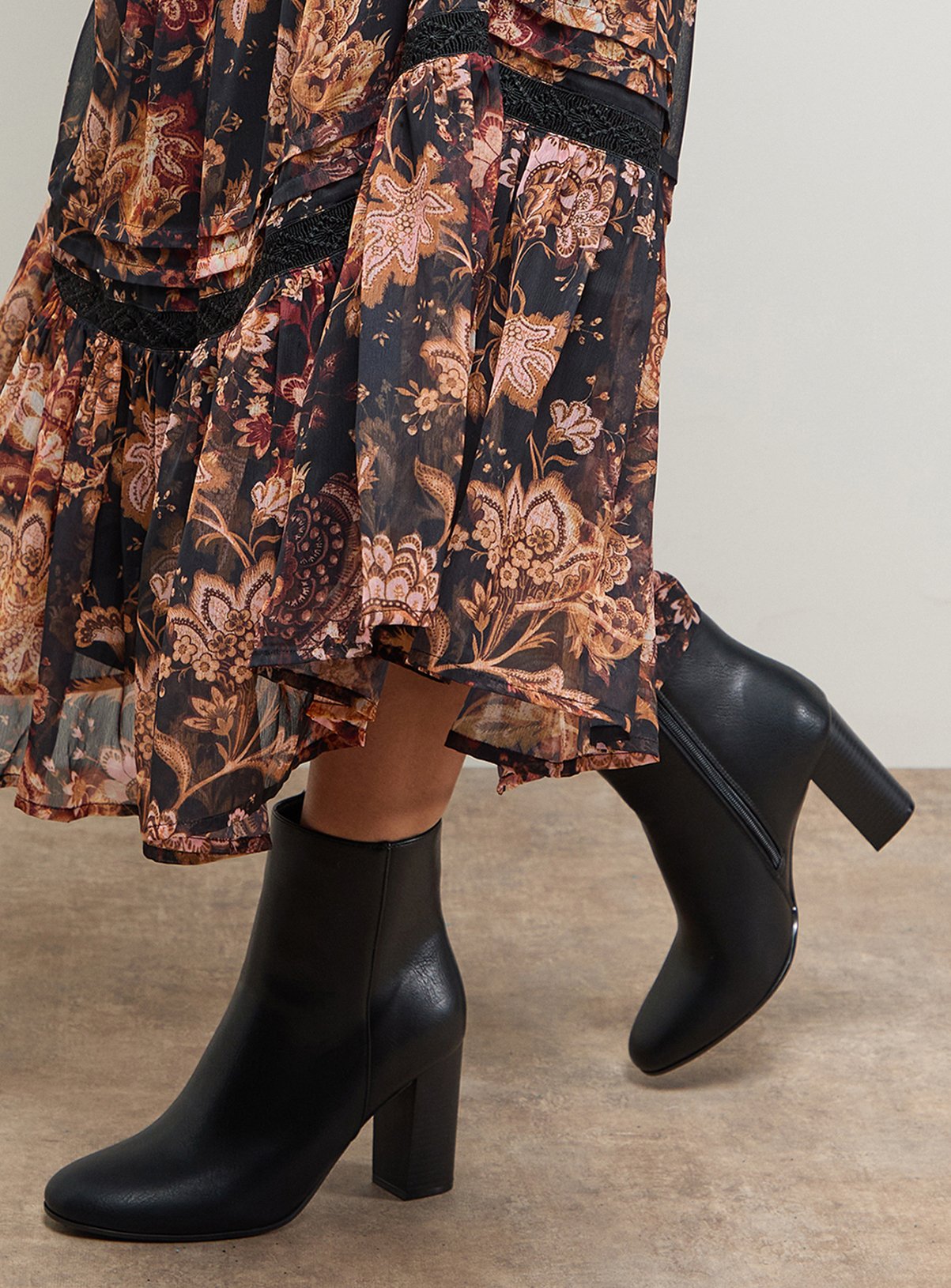 OASIS Louisa Faux Leather Round Toe Stacked High Heel Ankle Boots 