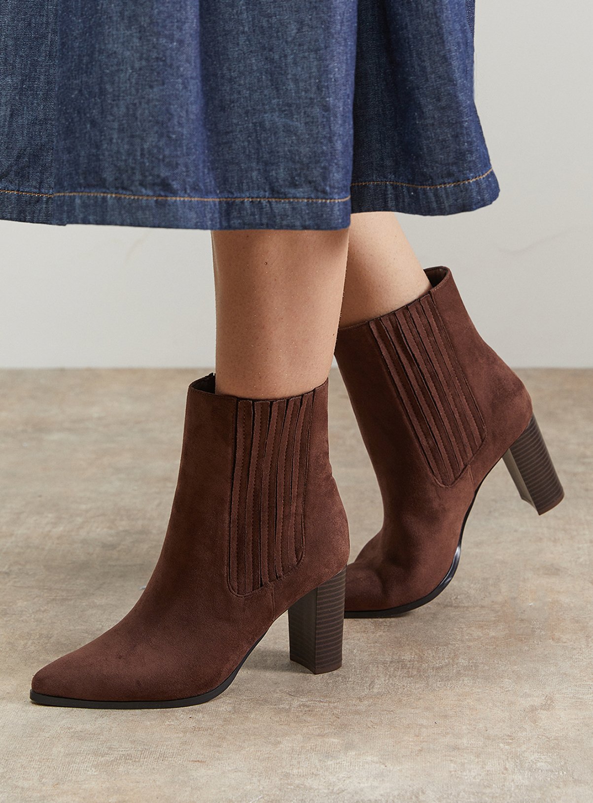 OASIS Maria Faux Suede High Block Heel Pointed Chelsea Ankle Boots 