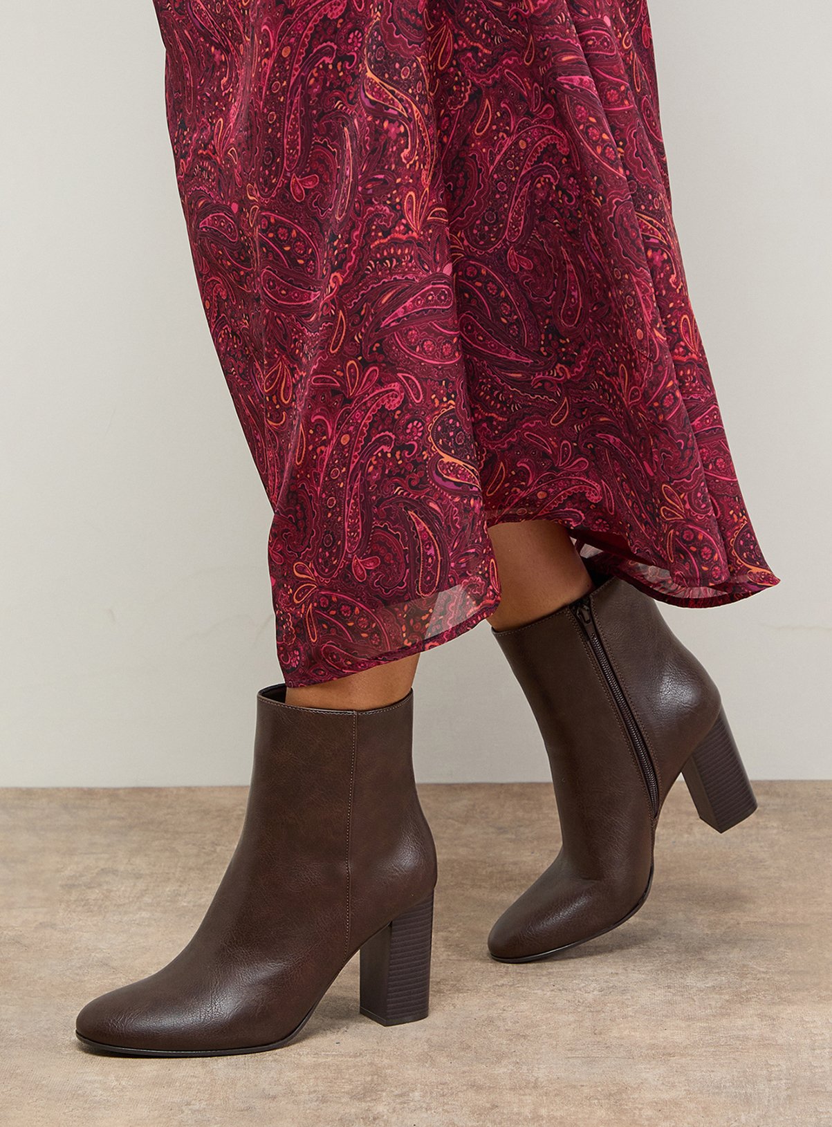 OASIS Louisa Faux Leather Round Toe Stacked High Heel Ankle Boots