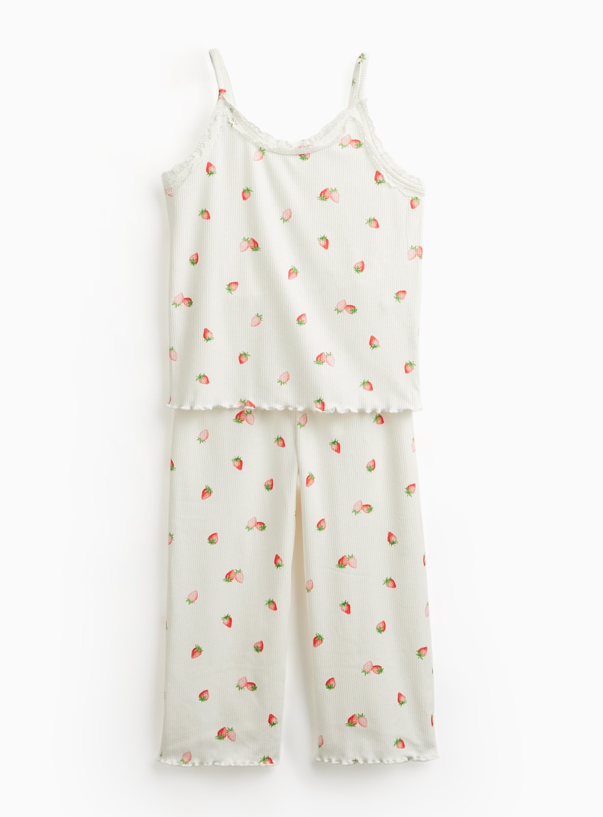 White Strawberry Print Cami Pyjama Set