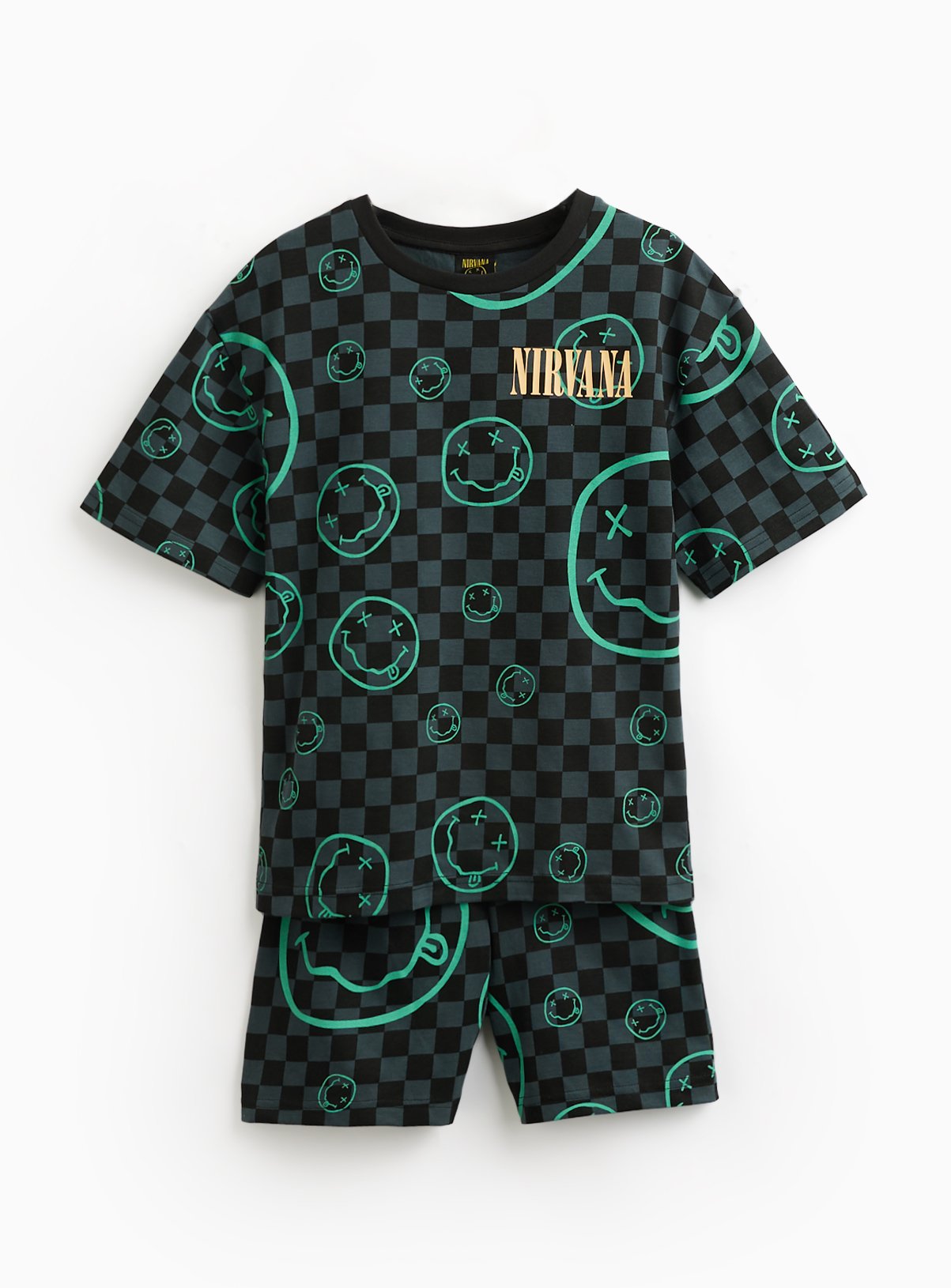 Black Nirvana Print Shortie Pyjamas 