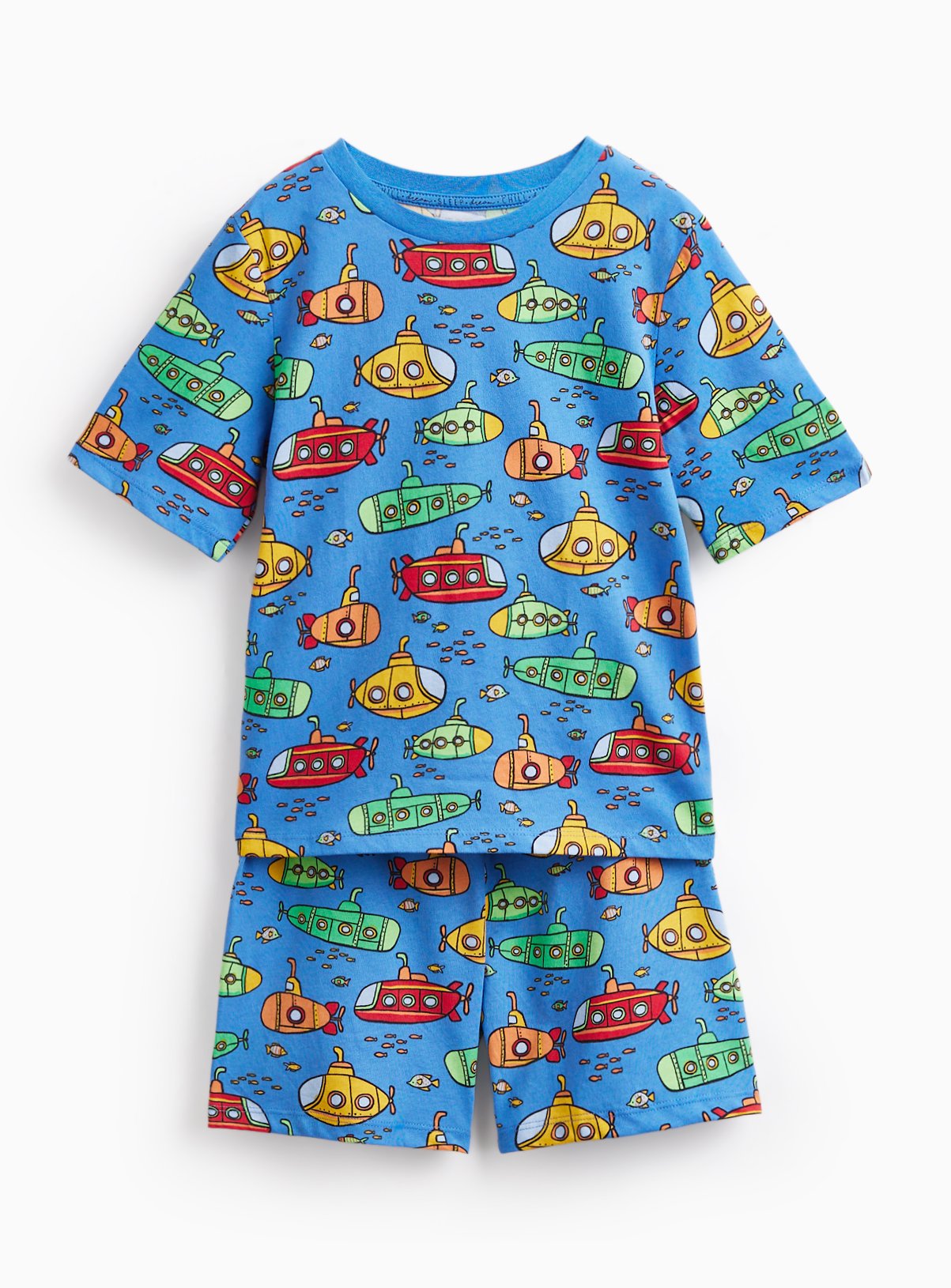 Blue Transport Submarine Print Shortie Pyjamas  