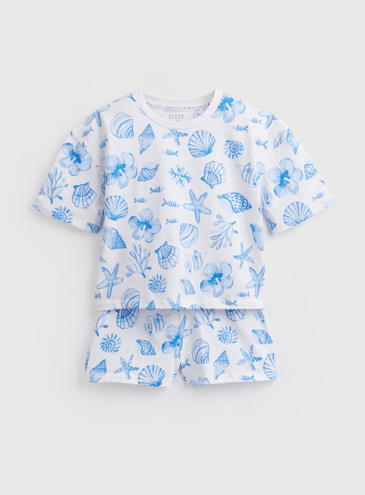 White Shell Print Shortie Pyjamas 