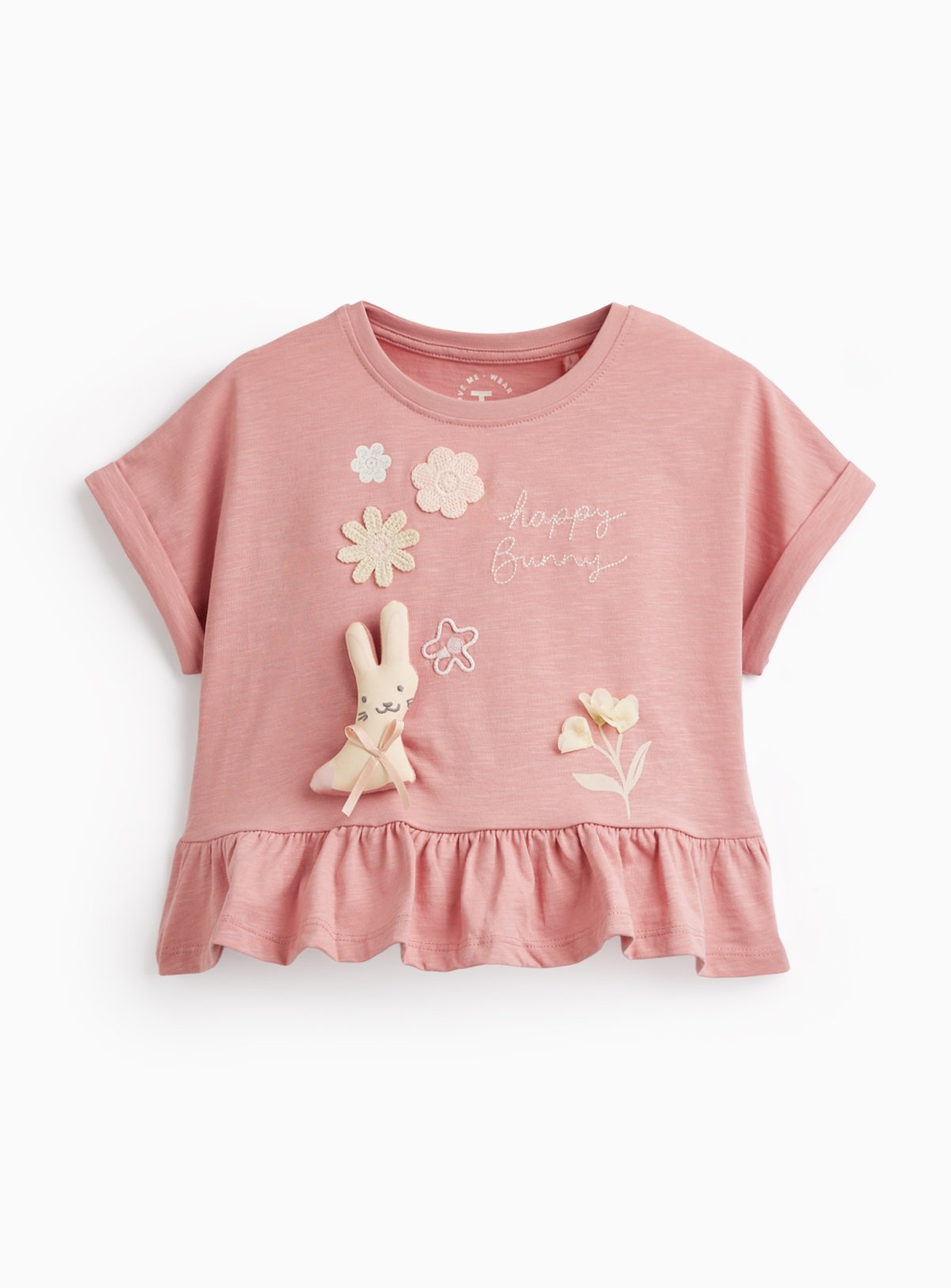 Pink Easter Bunny Print Peplum Hem T-Shirt