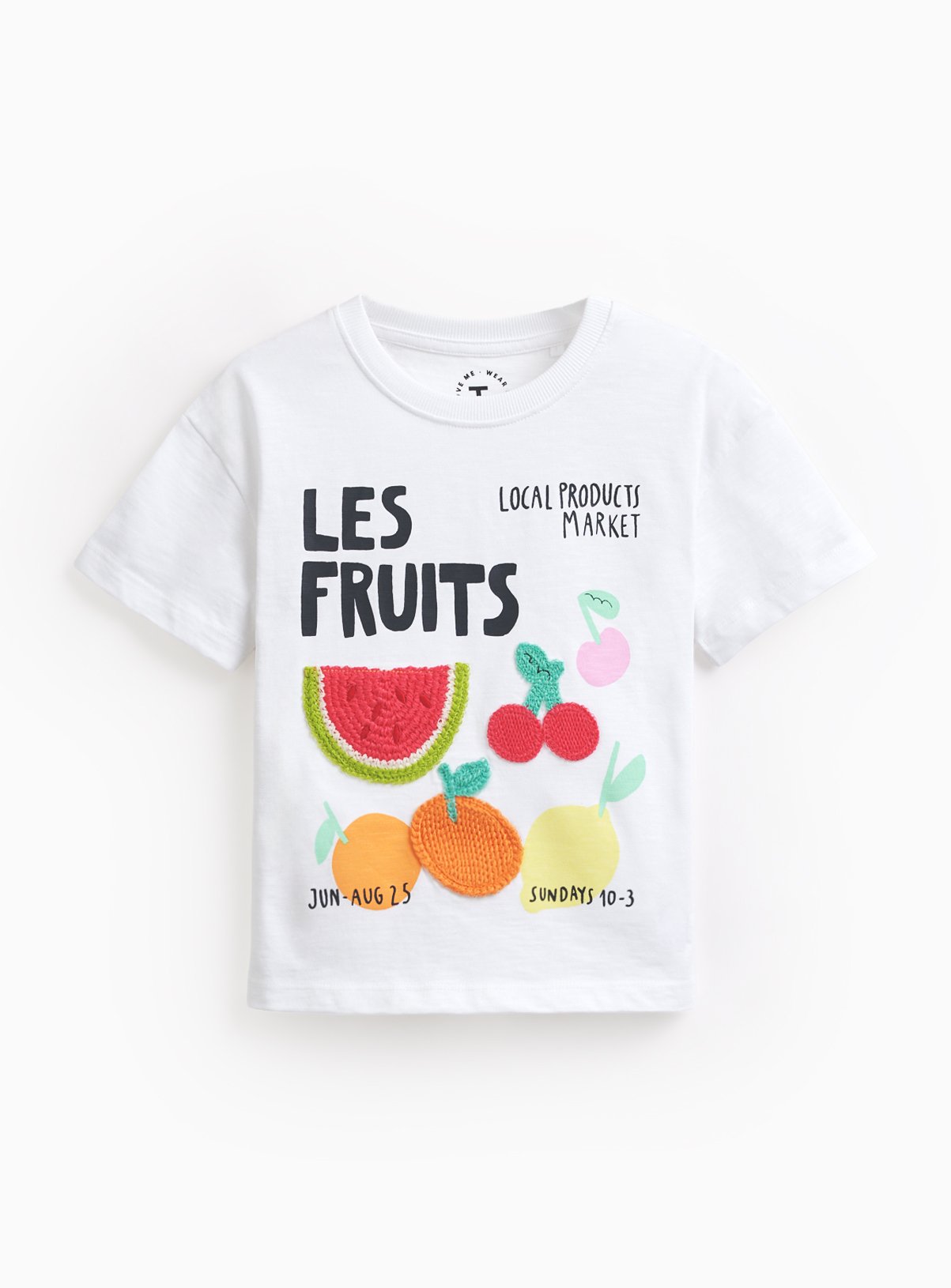 White Crochet Fruits Applique T-Shirt
