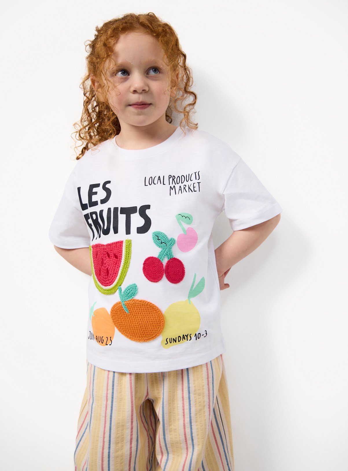 White Crochet Fruits Applique T-Shirt