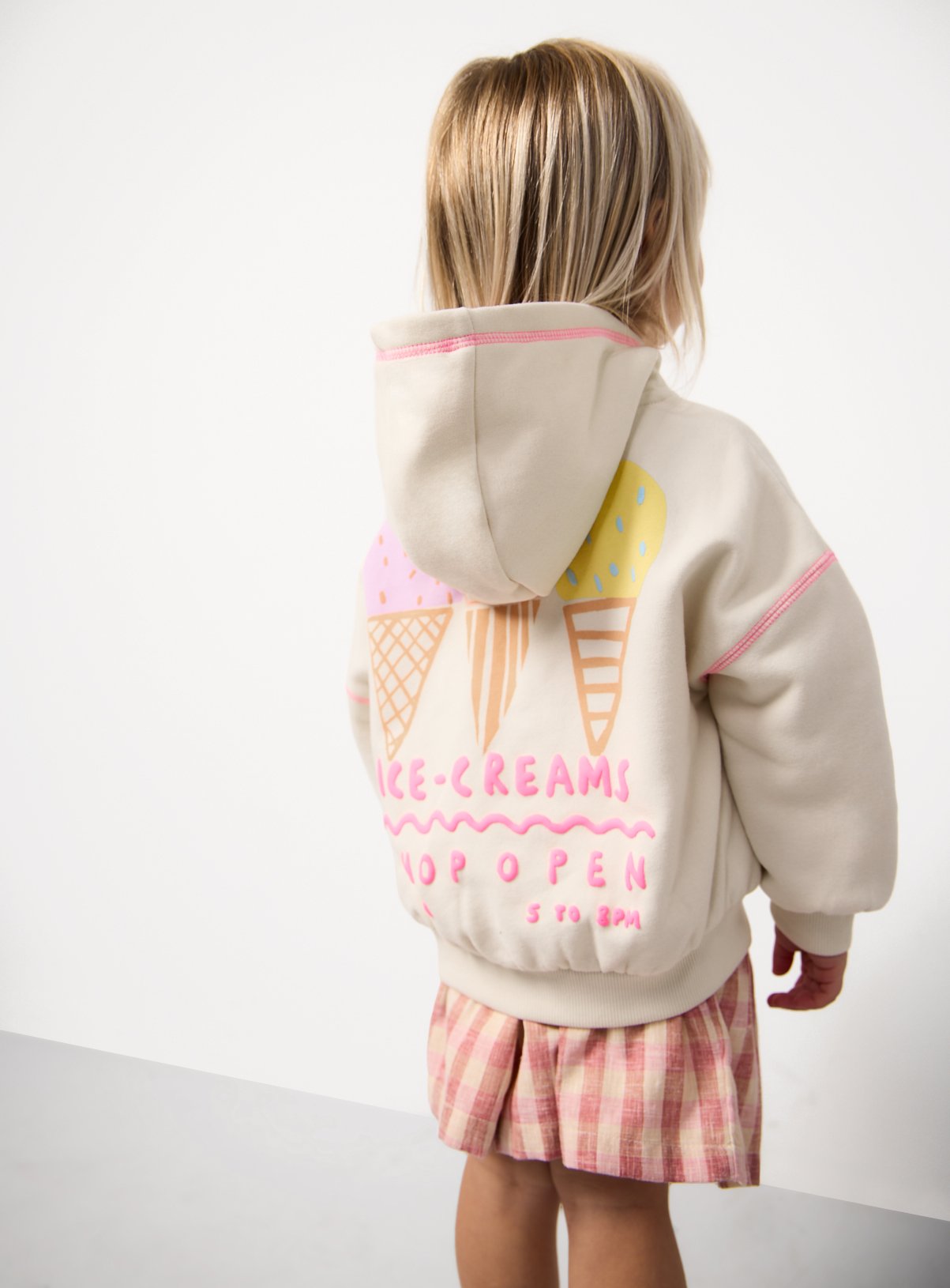 White Ice Cream Graphic Zip Through Hoodie 