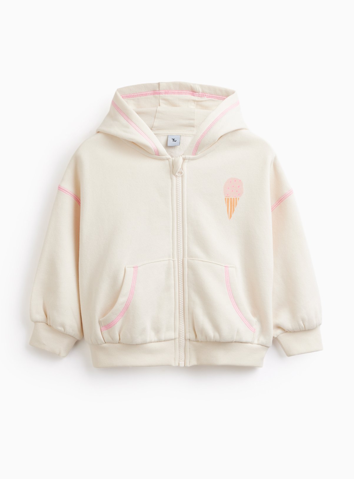 White Ice Cream Graphic Zip Through Hoodie 