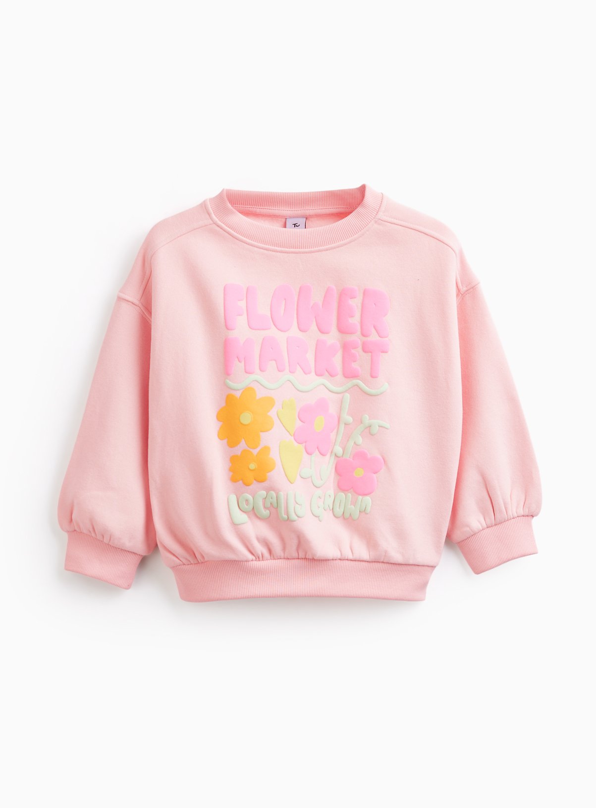 Pink Flower Market Graphic Crew Neck Sweatshirt 