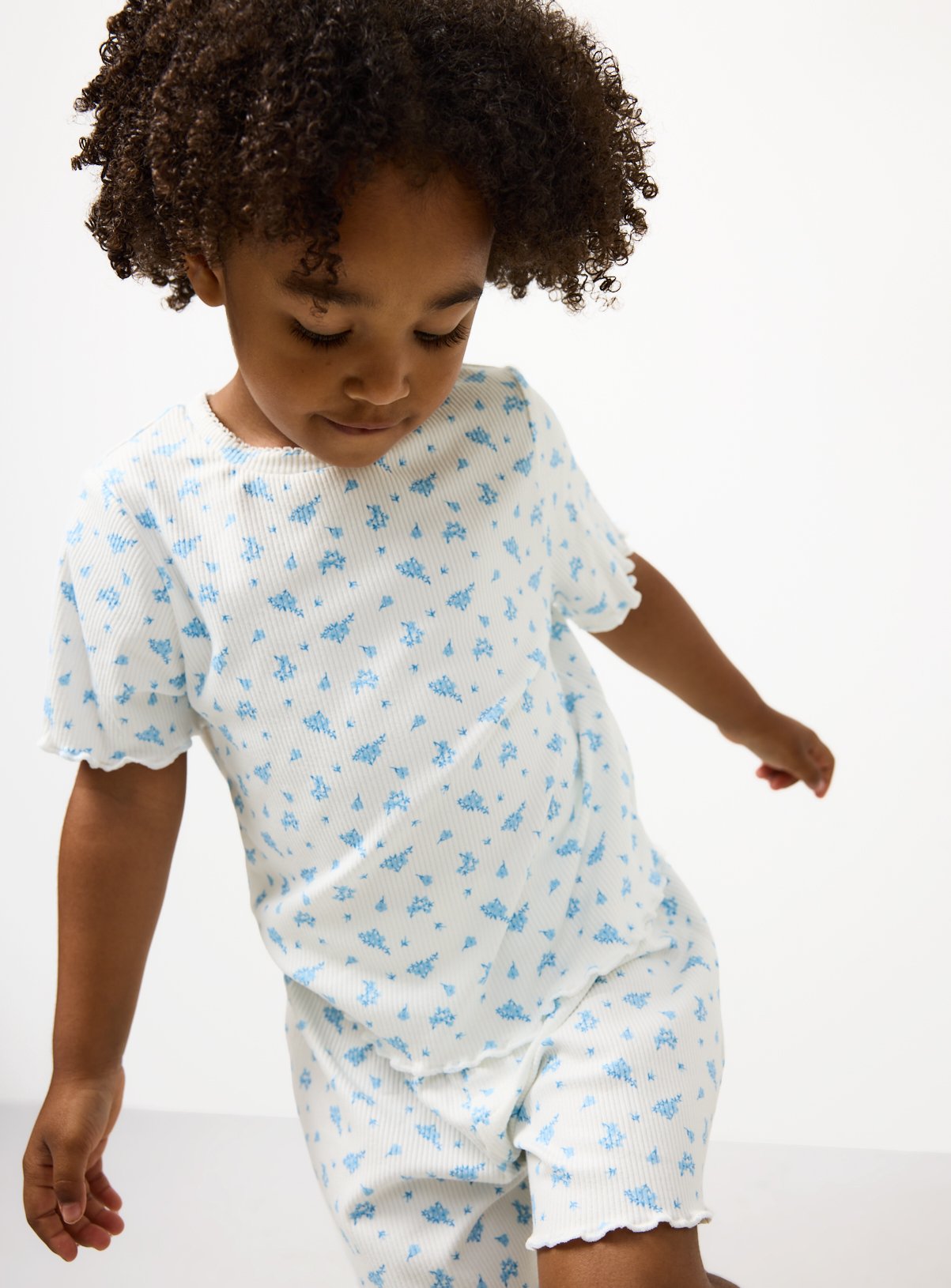  Floral Print Ribbed Shortie Pyjamas 