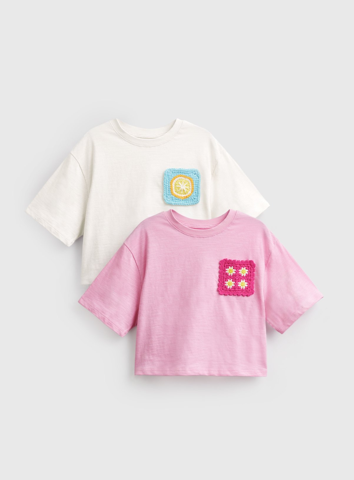 Boxy Crochet Pocket T-Shirts 2 Pack 