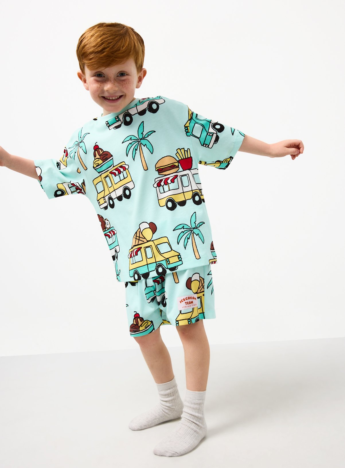 Blue Ice Cream Van Print Shortie Pyjamas 