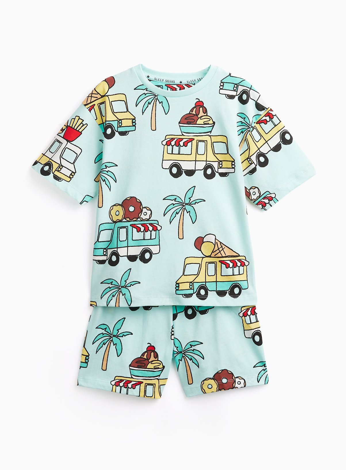 Green Ice Cream Van Print Shortie Pyjamas
