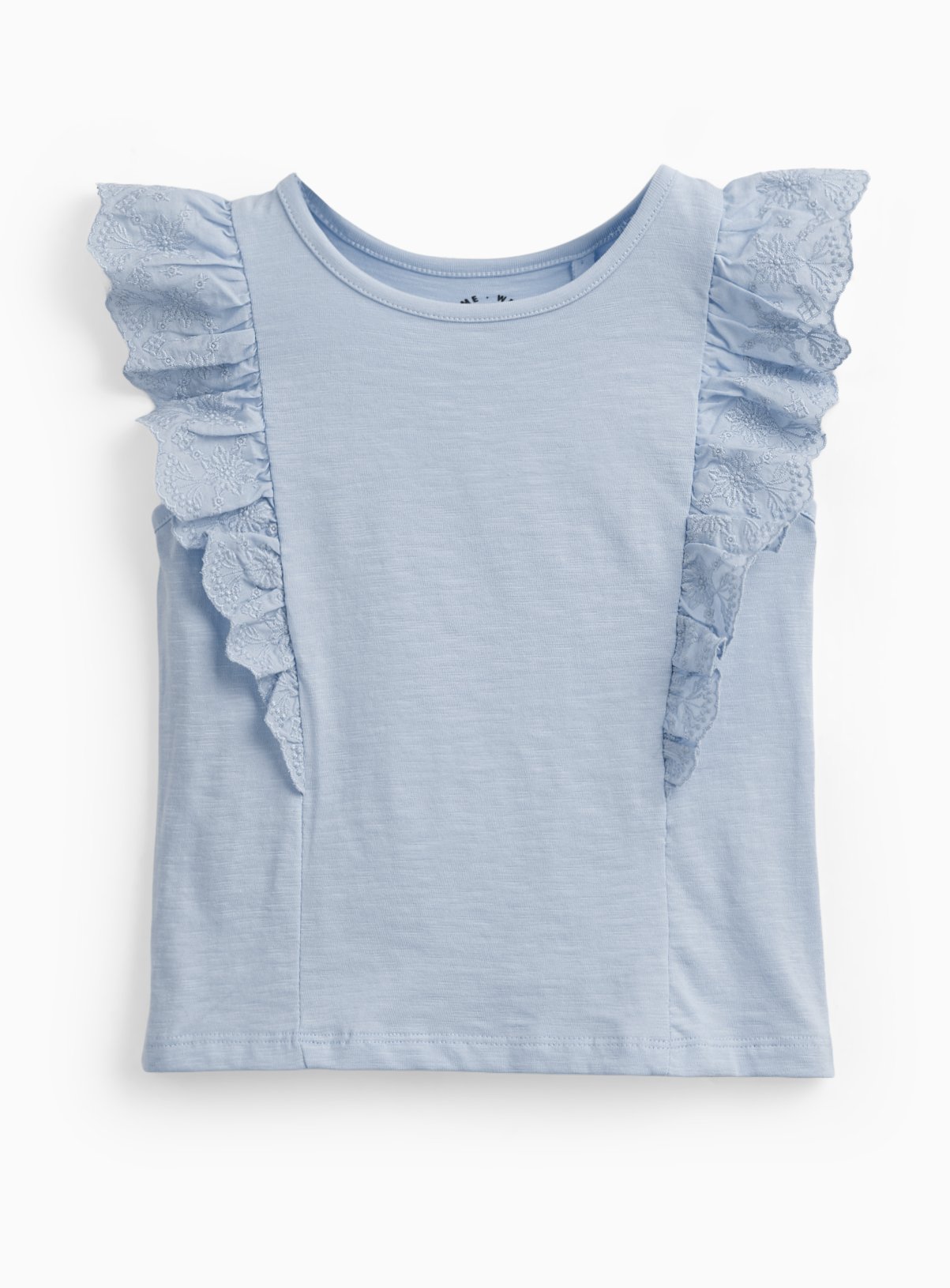 Blue Broderie Detail Frill Sleeve Vest 5-6 years