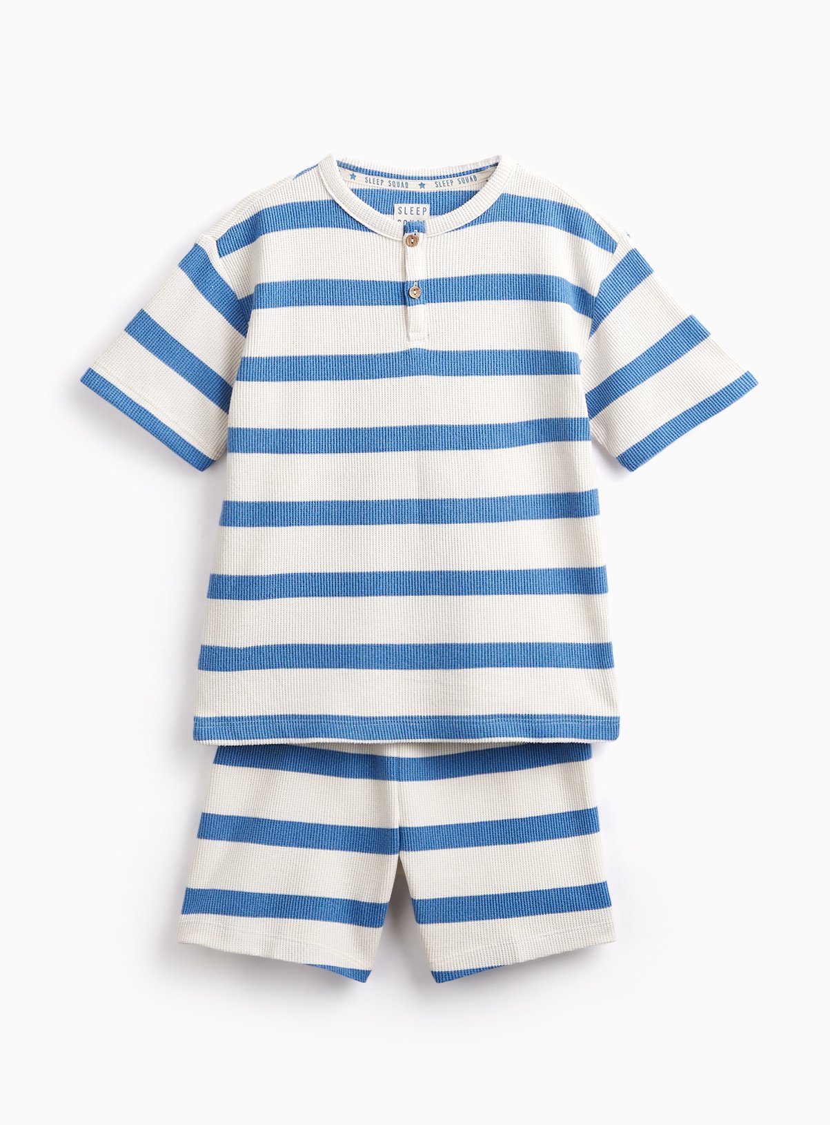 Blue Stripe Print Waffle Texture Shortie Pyjamas 