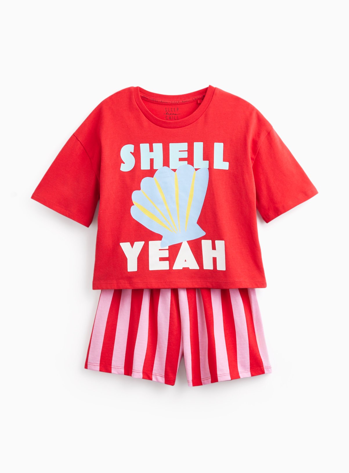 Red Shell Yeah Graphic Print Shortie Pyjamas 