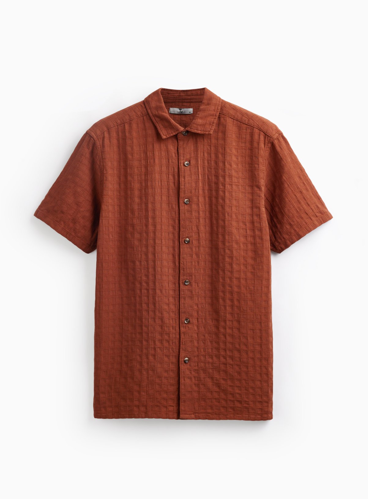 Brown Checked Textured Short Sleeve Shirt XXXL
