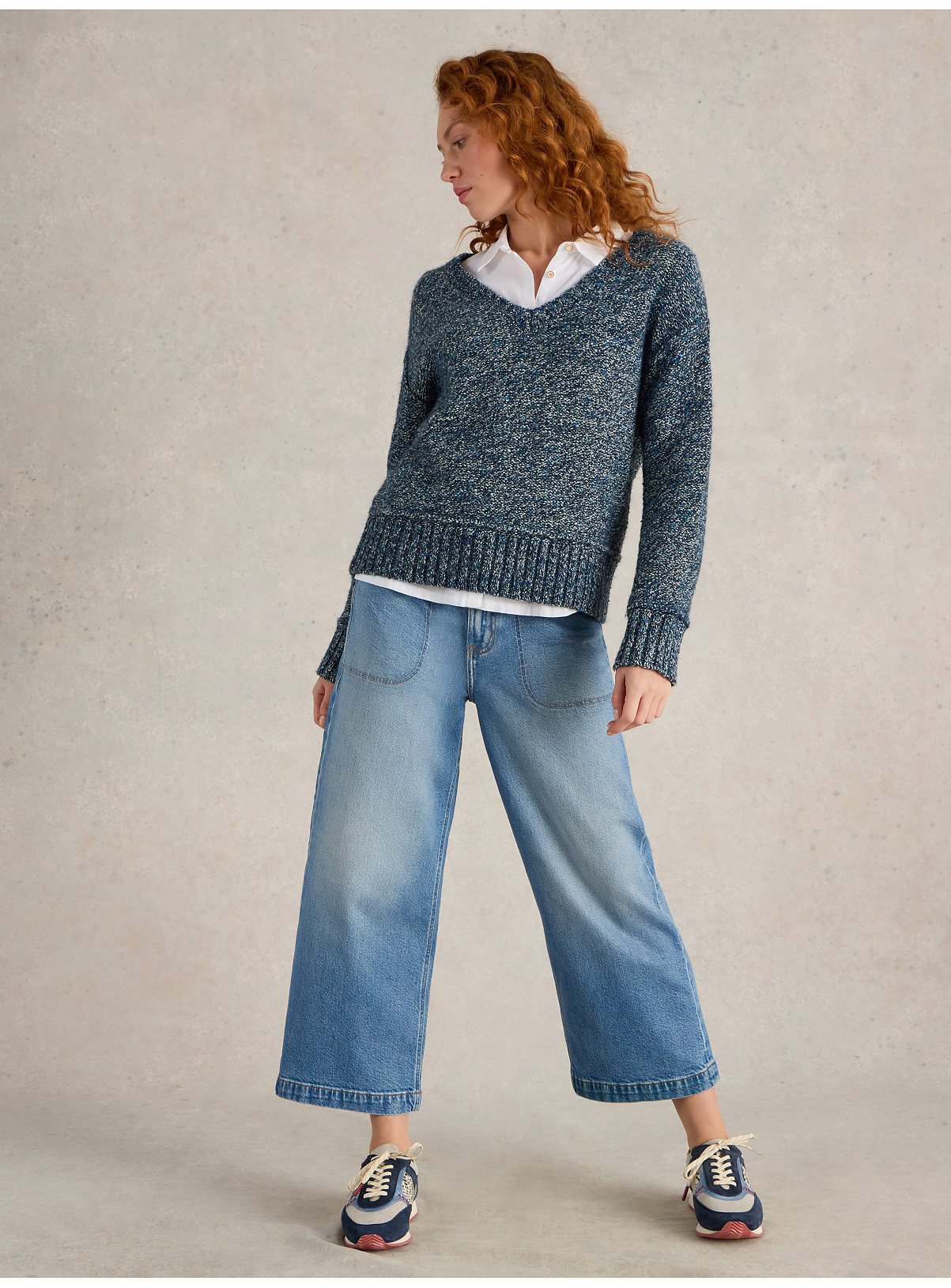 WHITE STUFF Tia Wide Leg Crop Jean Mid Denim 